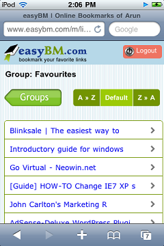 Online bookmarks on the mobile phone